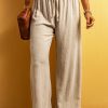 Women's Apricot Lace-up Waist Floor Length Wide Leg Casual Pants