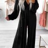 Black Cutout Back Belted V Neck Wide Leg Jumpsuit