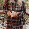 Stylish Red Plus Size Plaid Hoodie With Kangaroo Pocket