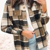 Women's Khaki Retro Plaid Button Flap Pocket Shacket