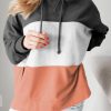 Multicolor Color Block Pocketed Side Slit Hoodie