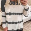 Gray Tie Dye Striped Loose Knitted Long Sleeve Top With Slits