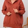 Women's Trendy Orange Oversized Snap Buttons Thumb Hole Pullover Hoodie