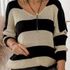 Black Contrast Striped V Neck Loose Sweater