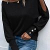 Black Asymmetrical Cut Out Buttoned Long Sleeve Top