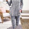 Leopard Animal Print V Neck Pullover And Pants Lounge Set