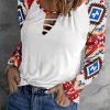 Multicolor Aztec Long Sleeve Ladder Strappy Cutout Top