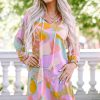 Women's Multicolor Abstract Print Frill Split Neck Babydoll Mini Dress