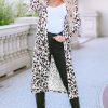 Women's Leopard Print Open Front Duster Cardigan With Pockets