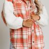 Red Sherpa Sleeve Plaid Print Shacket