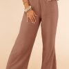 Pink Textured High Waist Wide Leg Plus Size Pants