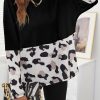 Women's Casual Black Leopard Color Block Long Sleeve Top