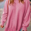 Pink Drop Shoulder Ribbed Trim Plus Size Sweatshirt