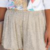 Women's Apricot Sequin Straight Leg High Waist Casual Shorts