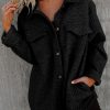 Women's Black Lattice Texture Retro Flap Pocket Shacket