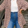 Pink Plus Size Plaid Print Buttoned Oversized Tunic Shirt