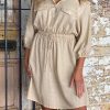 Apricot Drawstring High Waist Chest Pockets Buttoned Mini Dress