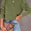 Women's Green Vintage Washed Puff Sleeve Sweatshirt