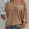 Khaki Solid Color Button Decor Dolman Sleeve Top