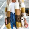 Stripe Colorblock Open Front Pocketed Cardigan