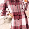 Women's Brown Plaid Pattern Collared Neck Ruffled Sleeve Shirt Dress