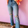 Sky Blue Distressed Ripped Flare Jeans