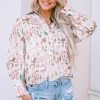 Women's Multicolor Abstract Print Lantern Sleeve Casual Shirt