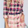 Women's Trendy Red Gradient Plaid Print Shirt Short Dress