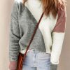 Gray Colorblock Ribbed Trim Round Neck Sweater