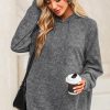 Women's Casual Gray Mineral Wash Kangaroo Pocket Drawstring Pullover Hoodie