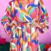 Women's Multicolor Abstract Printed Belted Puff Sleeve Mini Dress