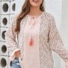 Pink Dotty Floral Patchwork Plus Size Long Sleeve Blouse