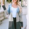 Women's Fashion Forward Blue Color Block Patchwork Hooded Cardigan