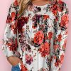 Red Retro Floral Long Sleeve Blouse