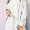 White Textured Long Sleeve Top And Drawstring Shorts Set