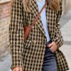 Brown Tweed Houndstooth Plaid Pattern Double Breasted Blazer