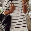 White Striped Button Dropped Shoulder Lace Splicing Top