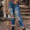 Women's Blue Vintage Distressed Boyfriend Ripped Jeans