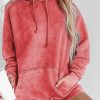 Women's Simple Mineral Wash Kangaroo Pocket Drawstring Pullover Hoodie