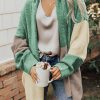 Green Colorblock Draped Open Front Chunky Cardigan