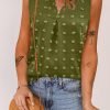 Women's Elegant Green Swiss Dot Notched V Neck Tank Top