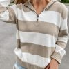 Women's Classy Stripe Zipped Collar Ribbed Edge Sweater