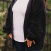 Women's Plus Size Black Pom Pom Detail Cardigan