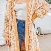 Fuzzy Knit Leopard Print Open Front Tunic Cardigan