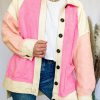 Rose Color Block Patchwork High Low Fleece Shacket