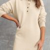 Women's Casual Apricot Polo Collar Knitted Mini Sweater Shift Dress