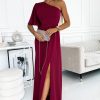 Rose One Shoulder Ruffle Sleeve Maxi Dress With Slit