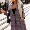 Women's Casual Pink Plaid Lapel Collar One Button Midi Coat