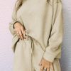 Apricot Textured Long Sleeve Top And Drawstring Shorts Set