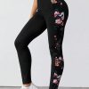 Women's Black Floral Print Patch High Waist Leggings